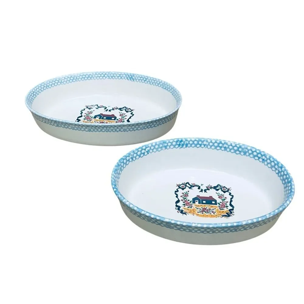 Vintage Teamson 1995 Open Oval Baking Dishes Farmhouse Country Design Set/2